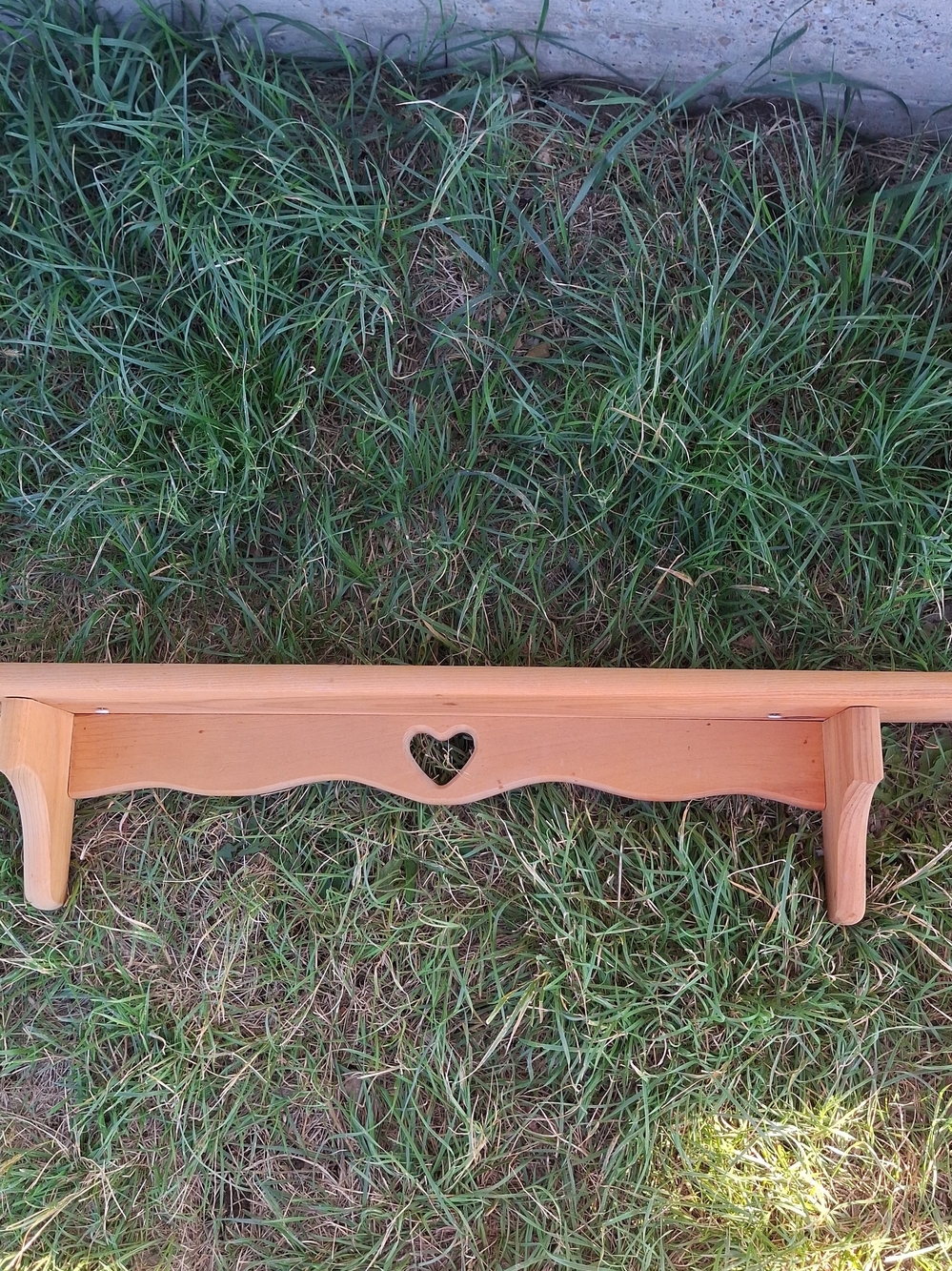 Vintage Wooden Heart Accent Wall Shelf W/ Plate Groove  Natural Wood 29"Long